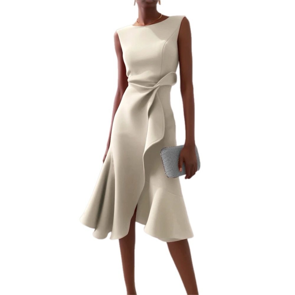 FEHAUTE NWT Sleeveless Midi Elegant A-line Dress with Waist Twist Size 8